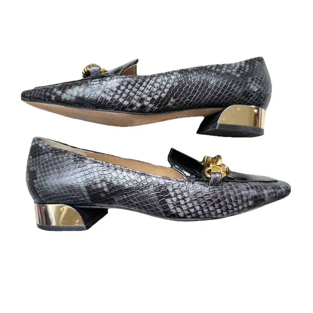 Tory Burch Reptile Embossed Horsebit Block Heel Pumps Size 5